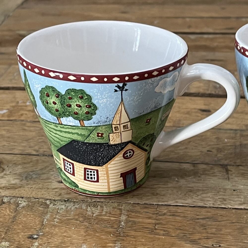 Sango Green Acres Coffee Tea Mugs Set of 2 3.25" Farmhouse Country Vintage 1995 - Picture 4 of 9